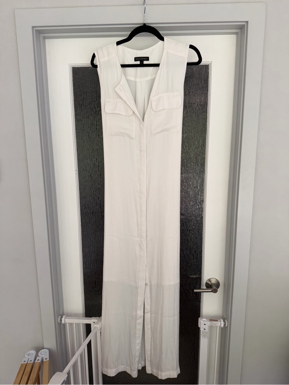Banana Republic Ivory Sleeveless Long Button Down Midi Dress